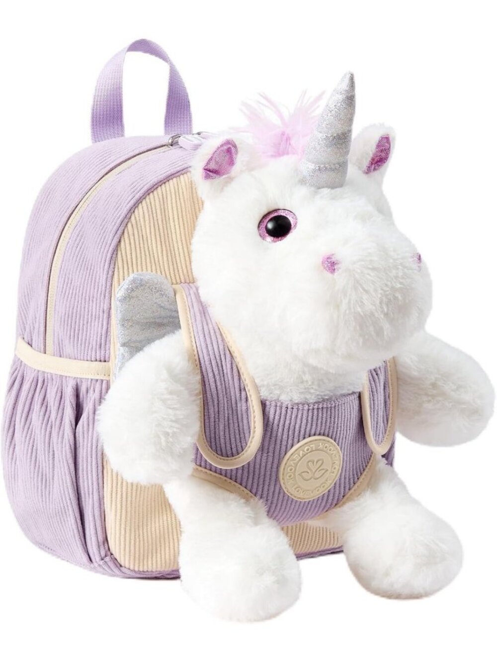 Cute Unicorn Plush Toddler Backpack, Soft Corduroy Preschool Bag for Kids